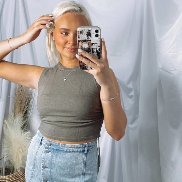 Olive Green sweater material with side tie detail - Picture 6 of 15